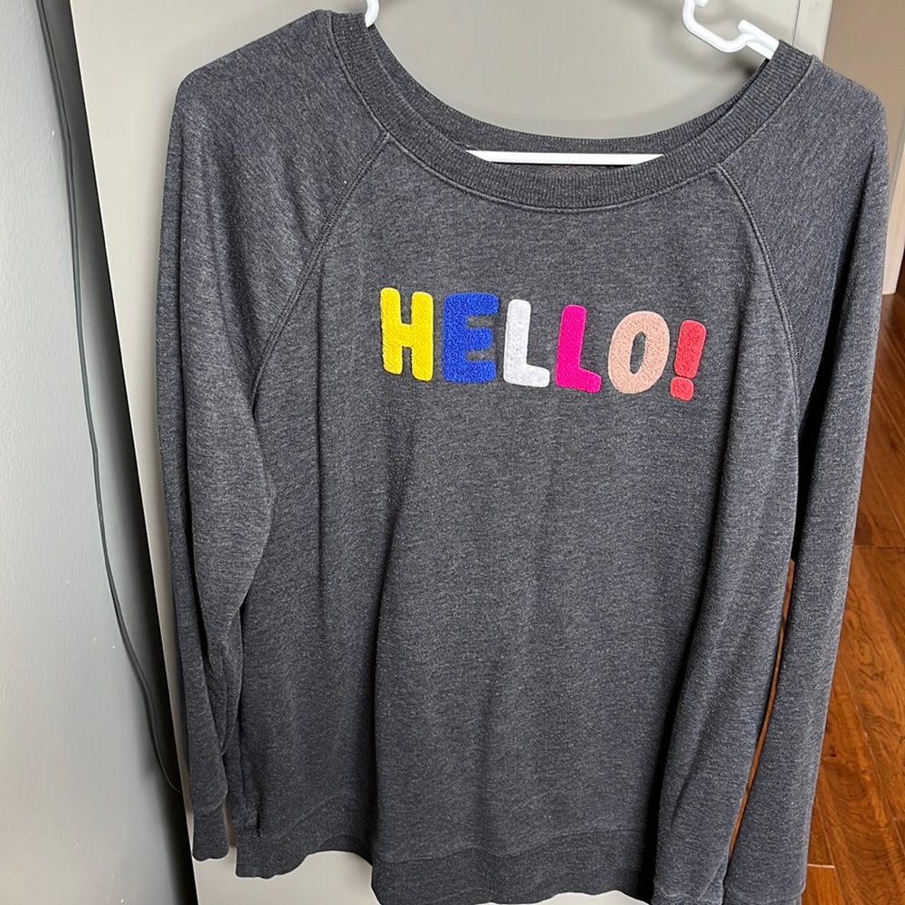 Old Navy Gray Sweatshirt with HELLO! Across front - Size L